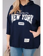 Dámska mikina Plus Size s kapucňou a klokaním vreckom tmavomodrá Dámska mikina Plus Size s kapucňou a klokaním vreckom tmavomodrá