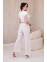 Viskózové nohavice so širokými nohavicami svetlo béžovej farby