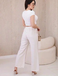 Viskózové nohavice so širokými nohavicami svetlo béžovej farby