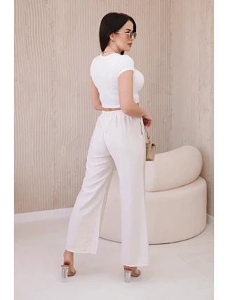 Viskózové nohavice so širokými nohavicami svetlo béžovej farby