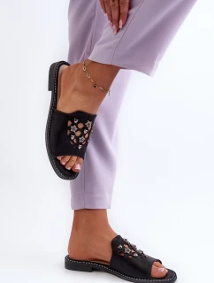 Lesklé dámske sandále s ozdobami S.Barski KV27-063 black