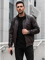 Pánska kožená zateplená bunda s kapucňou, tmavohnedá, FashionStreet TX5140