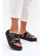 Klapki Damskie Z Materiałowymi Paskami Paris Na Platformie Czarne Celinea