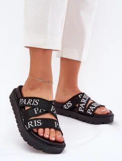 Klapki Damskie Z Materiałowymi Paskami Paris Na Platformie Czarne Celinea