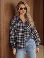 Dámska flanelová košeľa s kockovaným vzorom, tmavomodrá, FashionStreet DY0508 Dámska flanelová košeľa s kockovaným vzorom, tmavomodrá, FashionStreet DY0508