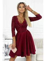 210-15 NICOLLE šaty s dlhším zadným dielom a výstrihom - bordové 210-15 NICOLLE šaty s dlhším zadným dielom a výstrihom - bordové