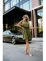 296-14 VICTORIA Trapézové šaty bez rukávov so zaväzovaním v páse - khaki