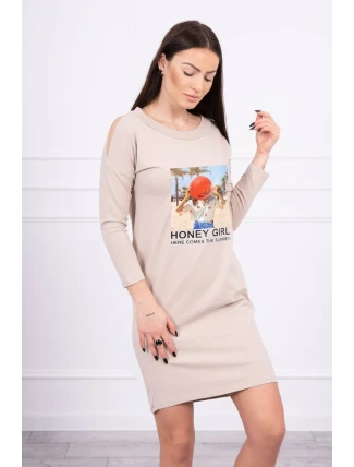 Šaty s potlačou Honey girl béžové