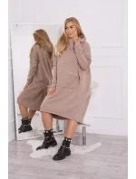 Zateplené šaty s kapucňou tmavo béžové