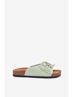 Klapki Damskie Na Korkowej Podeszwie Kokardką Miętowe Seressa