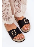 Klapki Damskie Na Platformie Ze Złotą Klamrą Czarne Selira