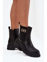 Botki Sztyblety Damskie Ze Złotym Detalem Ocieplane Czarne Serene