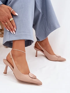 Dámské sandály na podpatku s ozdobným detailem Béžové Mariae