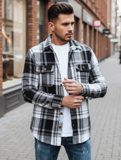 Pánska čierno-biela kockovaná flanelová košeľa FashionStreet DX2675
