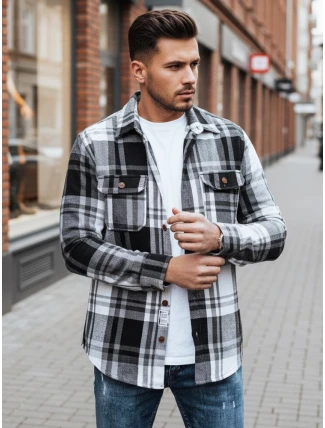 Pánska čierno-biela kockovaná flanelová košeľa FashionStreet DX2675
