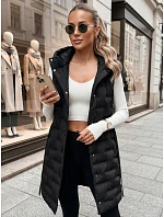 Dámska prešívaná vesta s kapucňou a opaskom, čierna, FashionStreet TY5903 Dámska prešívaná vesta s kapucňou a opaskom, čierna, FashionStreet TY5903