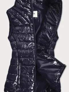 Tmavo modrá lesklá dámska vesta so stojačikom (B0107)