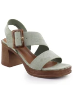 Dámske semišové sandále so zeleným ihlovým podpätkom Potocki 54307