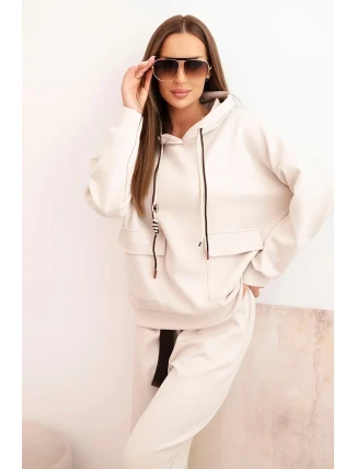 Dámska súprava maslová mikina s kapucňou a nohavice s opaskom béžová Dámska súprava maslová mikina s kapucňou a nohavice s opaskom béžová