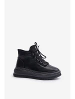 Lekkie Skórzane Buty Sportowe Na Platformie Artiker 55C1041 Czarne
