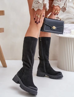 Zazoo 70145 Zamszowe Kozaki Przed Kolano Ocieplane Czarne