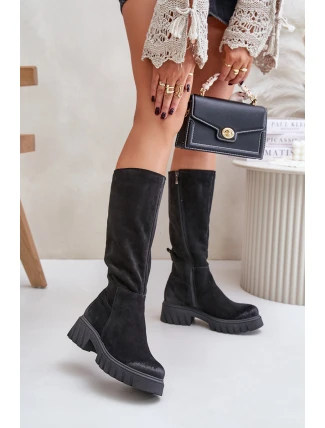 Zazoo 70145 Zamszowe Kozaki Przed Kolano Ocieplane Czarne