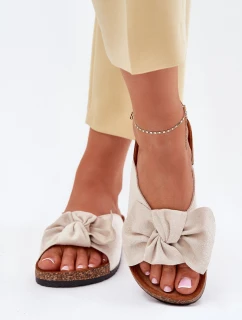 Klapki Damskie Na Korkowej Podeszwie Kokardką Beżowe Seressa