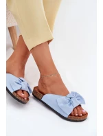 Klapki Damskie Na Korkowej Podeszwie Kokardką Niebieskie Seressa