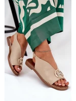 Płaskie Eleganckie Sandały Z Ozdobą Beżowe Iseliria