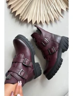 Dámske kožené zateplené čižmy s prackami a ozdobnými detailmi Zazoo 60482 burgundy