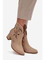 Zamszowe Ażurowe Botki Damskie Na Słupku Zazoo 3647 Beżowe
