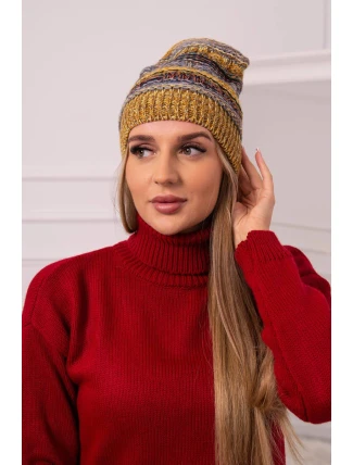 Čiapka s fleecom Patrycja K254 denim+mustard