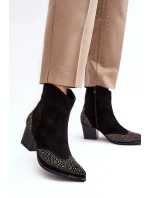 Damskie Zdobione Botki Kowbojki Na Słupku Czarne Eleduana