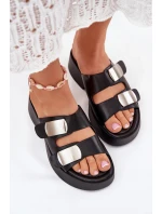 Klapki Damskie Z Paskami Eko Skórzane Czarne Falenisse