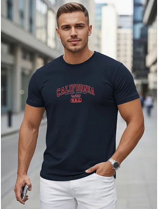 Pánske bavlnené tričko s potlačou „California“, tmavomodré, FashionStreet NX5140R Pánske bavlnené tričko s potlačou „California“, tmavomodré, FashionStreet NX5140R