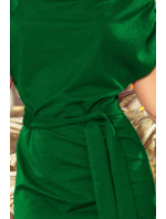 Zelené dámske šaty s asymetrickou spodnou časťou a pásikom model 7573557