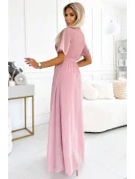 545-1 Dlhé šaty so skladaným výstrihom a spodnou časťou - PUDRAL ROSE 545-1 Dlhé šaty so skladaným výstrihom a spodnou časťou - PUDRAL ROSE