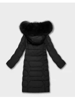 Dámska dlhá bunda s kapucňou čierna (7665#-F06)