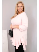 Dámska blúzka v nadmernej veľkosti s bavlnou, volánom a volánovými rukávmi Powder Pink