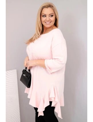 Dámska blúzka v nadmernej veľkosti s bavlnou, volánom a volánovými rukávmi Powder Pink