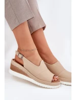 Sandały Damskie Skórzane Na Koturnie Artiker 56C0919 Beżowe