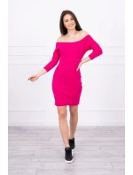 Pruhované vypasované šaty fuchsiovej farby