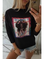 Americká dievčenská grafická blúzka čierna S/M - L/XL Americká dievčenská grafická blúzka čierna S/M - L/XL