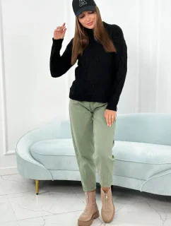 Sveter s dekoratívnou väzbou čierny