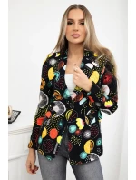 Bavlnená bunda s potlačou a gombíkom čierna