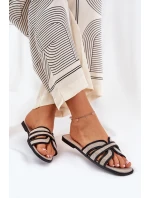 Klasyczne Klapki Damskie Płaskie Beżowo-Czarne Scazze