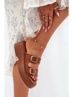 Klapki Damskie Na Koturnie I Platformie Z Klamrami Camel Nitarelia