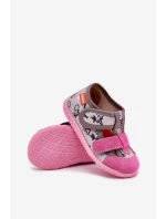 Kapcie Milami Dziecięce Na Rzepy W Jednorożce Szaro-Różowe Reathiana