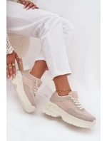 Sneakersy Damskie Z Cyrkoniami I Futerkiem Typu Baranek Jasnobeżowe Zarika