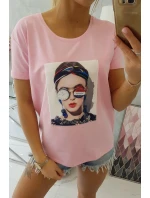 Dámska grafická blúzka púdrovo ružová